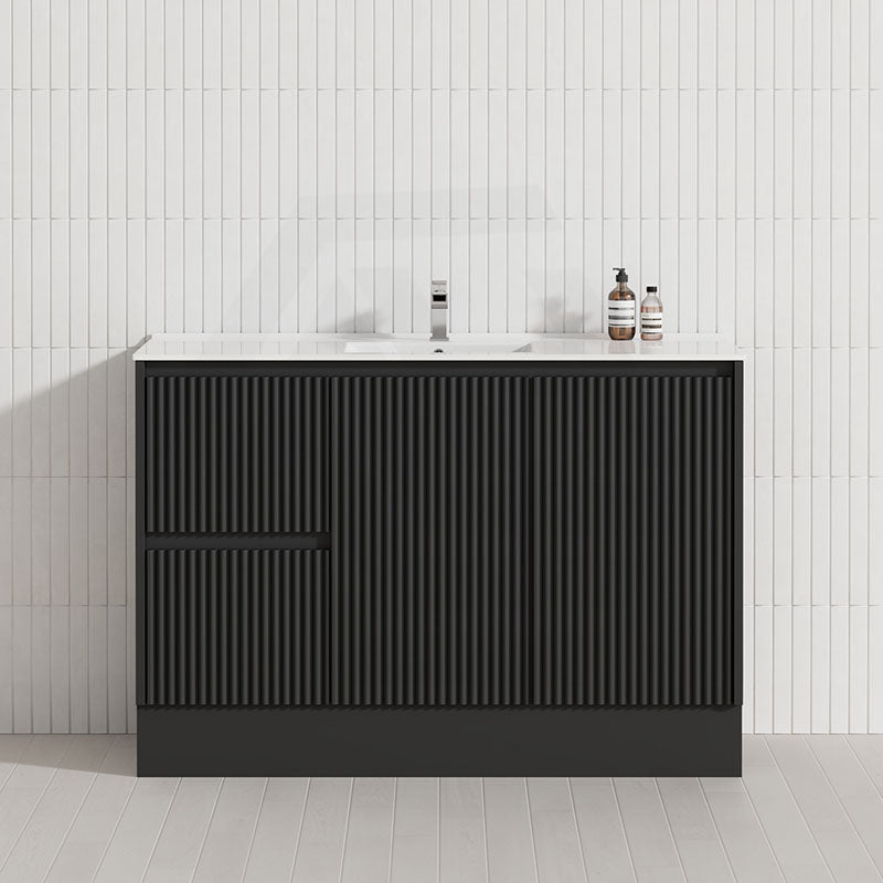 600/750/900/1200/1500mm Ceto Brighton Freestanding Vanity with Kickboard PVC Board Matt Black Linear Surface