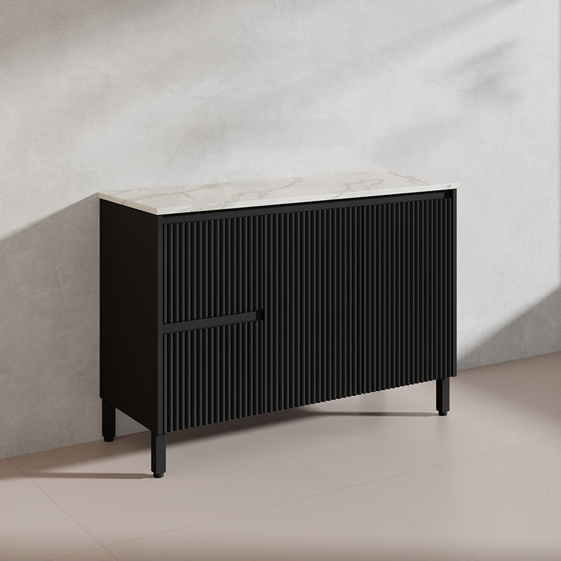 600/750/900/1200/1500mm Ceto Brighton Freestanding Vanity with Legs PVC Board Matt Black Linear Surface