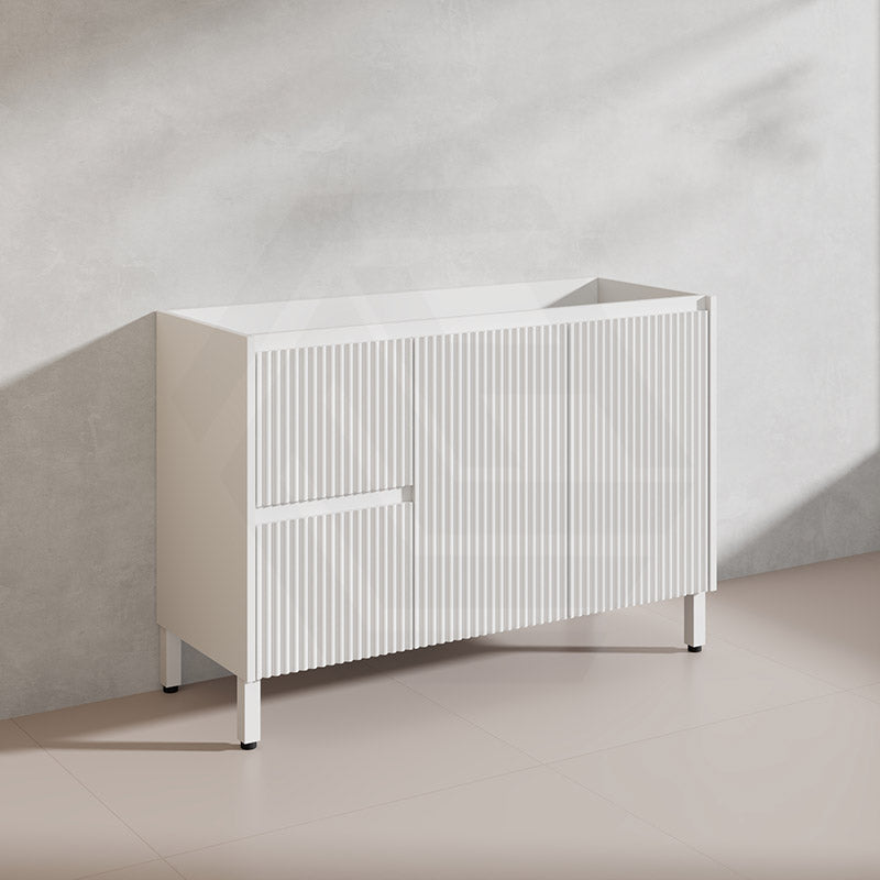600-1500mm Ceto Brighton Freestanding Vanity with Legs Matt White PVC Board Cabinet ONLY Linear Surface