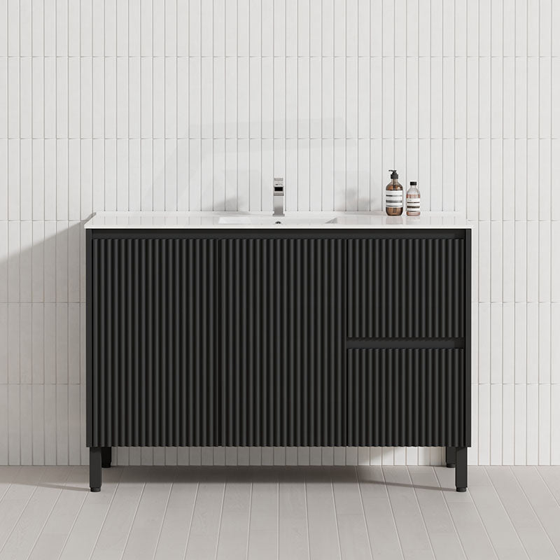 600/750/900/1200/1500mm Ceto Brighton Freestanding Vanity with Legs PVC Board Matt Black Linear Surface