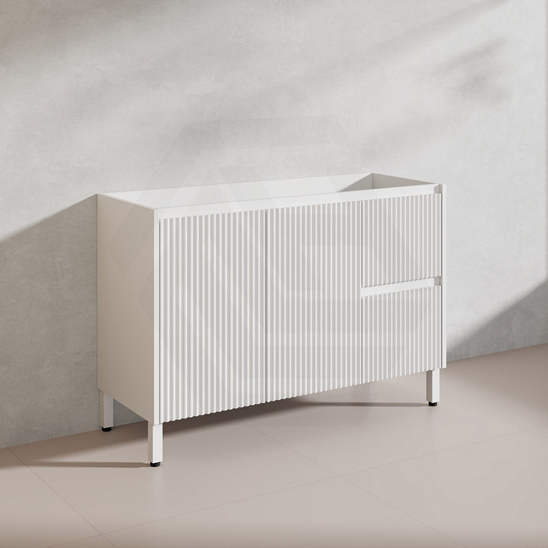 600-1500mm Ceto Brighton Freestanding Vanity with Legs Matt White PVC Board Cabinet ONLY Linear Surface