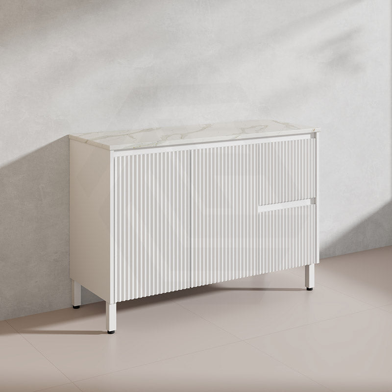 600-1500mm Ceto Brighton Freestanding Vanity with Legs Matt White PVC Board Cabinet ONLY Linear Surface
