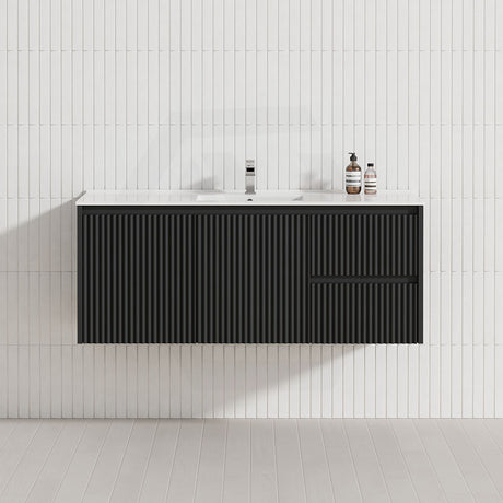 600-1500mm Ceto Brindabella Wall Hung Bathroom Vanity Matt Black PVC Board Ceramic Top Available