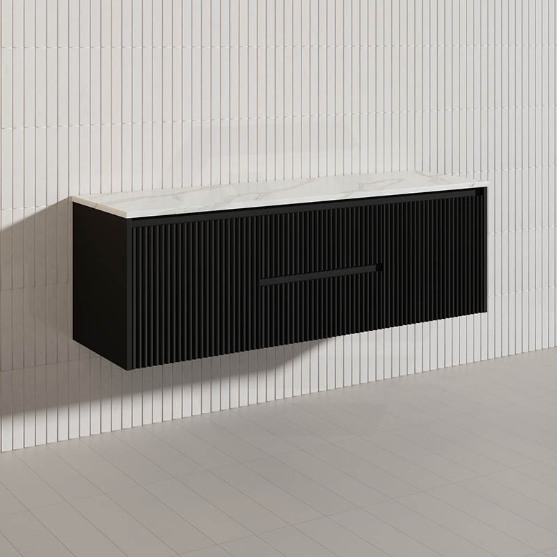 1500mm Ceto Brindabella Wall Hung Single/Double Vanity Matt White/Black PVC Board Linear Surface