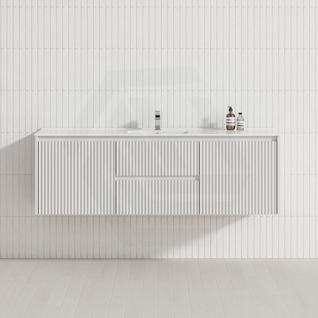 600-1500mm Ceto Brindabella Wall Hung Bathroom Vanity Matt White PVC Board Ceramic Top Available