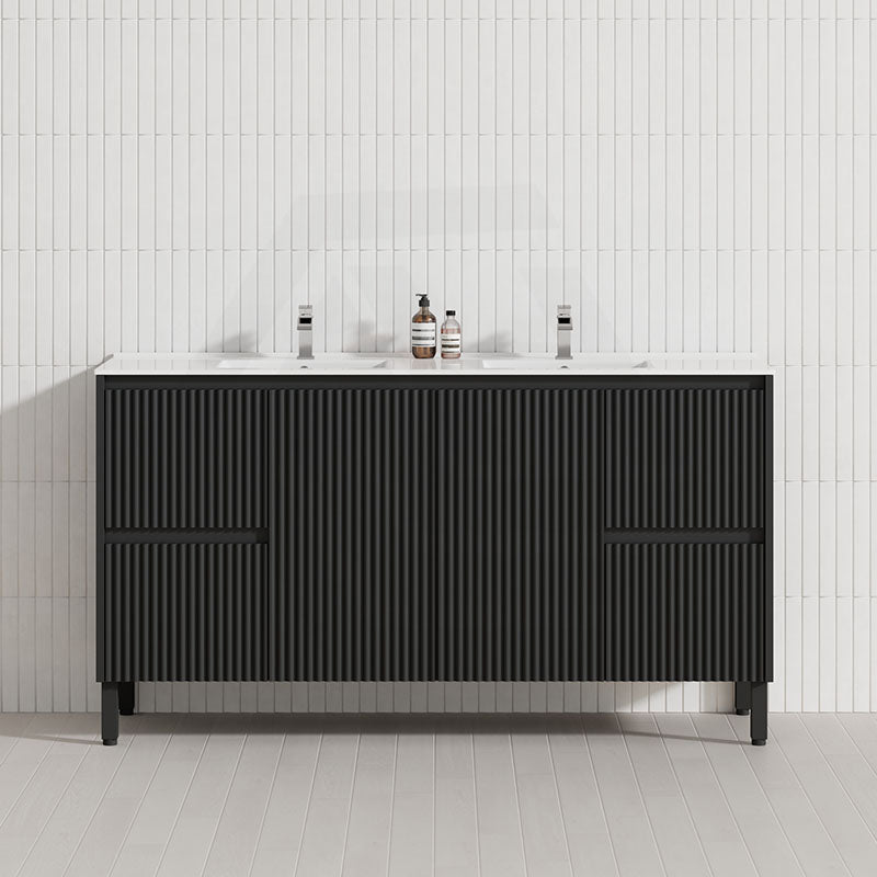 600/750/900/1200/1500mm Ceto Brighton Freestanding Vanity with Legs PVC Board Matt Black Linear Surface