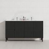 600/750/900/1200/1500mm Ceto Brighton Freestanding Vanity with Legs PVC Board Matt Black Linear Surface