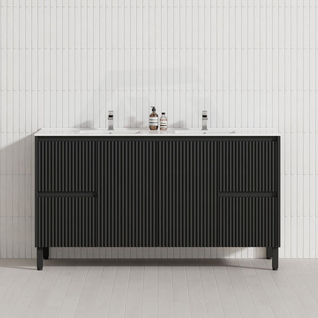 600/750/900/1200/1500mm Ceto Brighton Freestanding Vanity with Legs PVC Board Matt Black Linear Surface