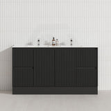 600/750/900/1200/1500mm Ceto Brighton Freestanding Vanity with Kickboard PVC Board Matt Black Linear Surface