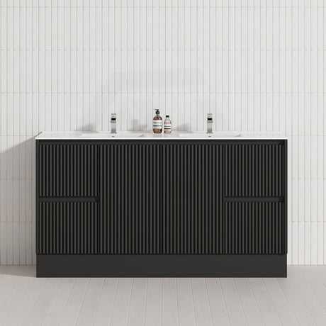 600/750/900/1200/1500mm Ceto Brighton Freestanding Vanity with Kickboard PVC Board Matt Black Linear Surface