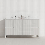600-1500mm Ceto Brighton Freestanding Vanity with Legs Matt White PVC Board Cabinet ONLY Linear Surface