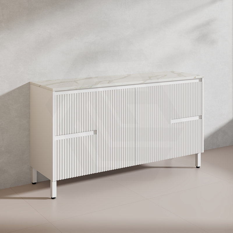 600-1500mm Ceto Brighton Freestanding Vanity with Legs Matt White PVC Board Cabinet ONLY Linear Surface