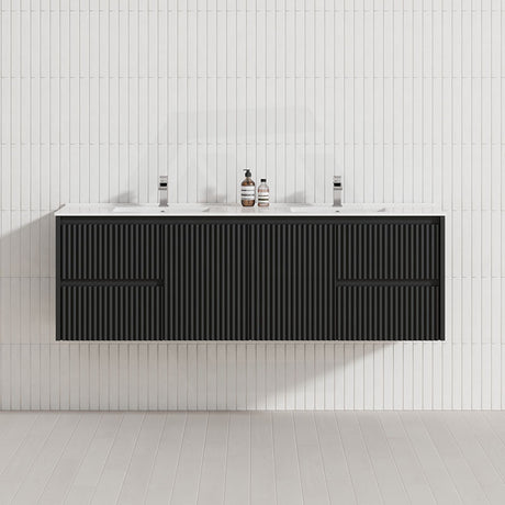 600-1500mm Ceto Brindabella Wall Hung Bathroom Vanity Matt Black PVC Board Ceramic Top Available