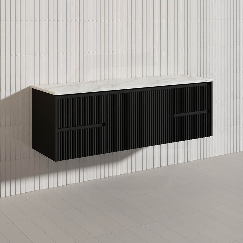 1500mm Ceto Brindabella Wall Hung Single/Double Vanity Matt White/Black PVC Board Linear Surface