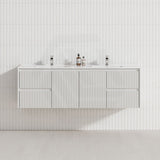 1500mm Ceto Brindabella Wall Hung Single/Double Vanity Matt White/Black PVC Board Linear Surface