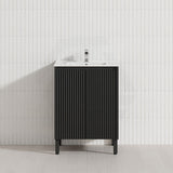 600/750/900/1200/1500mm Ceto Brighton Freestanding Vanity with Legs PVC Board Matt Black Linear Surface