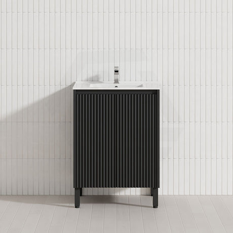 600/750/900/1200/1500mm Ceto Brighton Freestanding Vanity with Legs PVC Board Matt Black Linear Surface