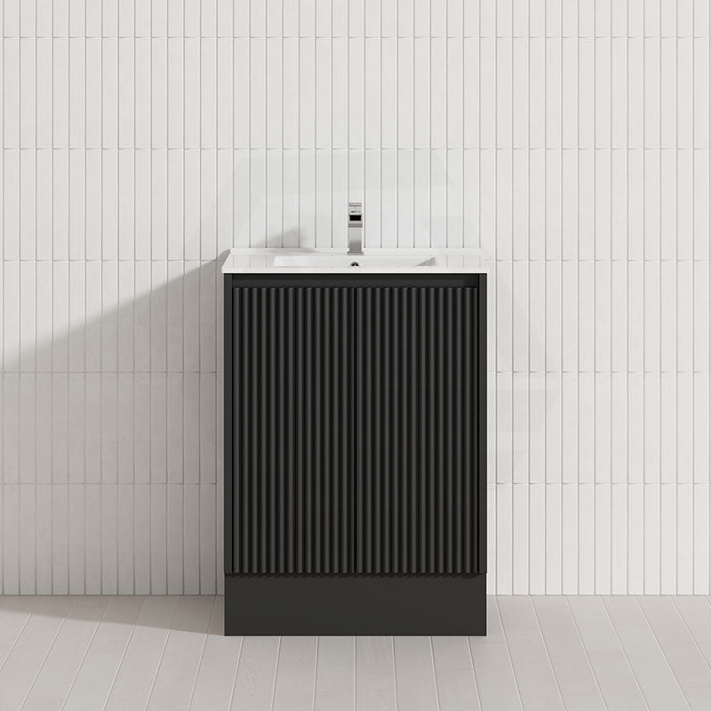 600/750/900/1200/1500mm Ceto Brighton Freestanding Vanity with Kickboard PVC Board Matt Black Linear Surface