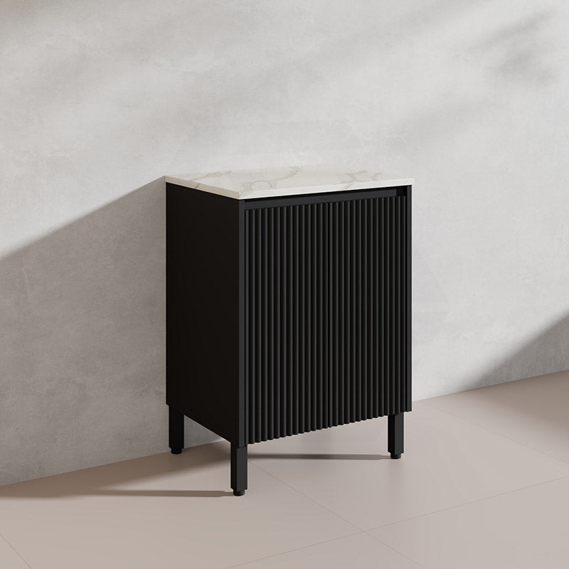 600/750/900/1200/1500mm Ceto Brighton Freestanding Vanity with Legs PVC Board Matt Black Linear Surface