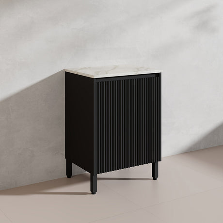 600/750/900/1200/1500mm Ceto Brighton Freestanding Vanity with Legs PVC Board Matt Black Linear Surface