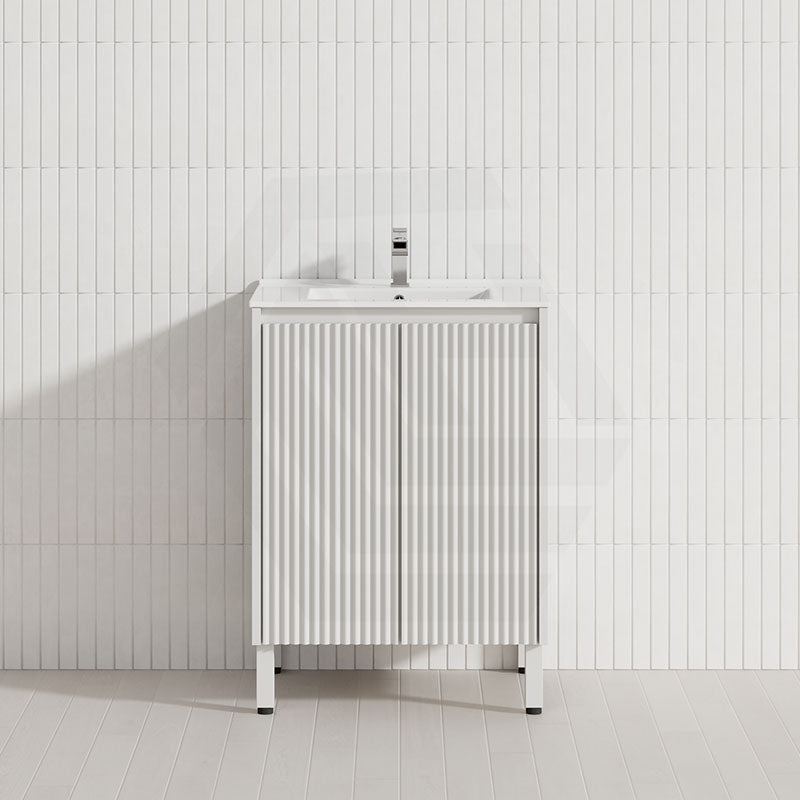 600-1500mm Ceto Brighton Freestanding Vanity with Legs Matt White PVC Board Cabinet ONLY Linear Surface