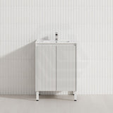 600-1500mm Ceto Brighton Freestanding Vanity with Legs Matt White PVC Board Cabinet ONLY Linear Surface