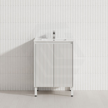 600-1500mm Ceto Brighton Freestanding Vanity with Legs Matt White PVC Board Cabinet ONLY Linear Surface