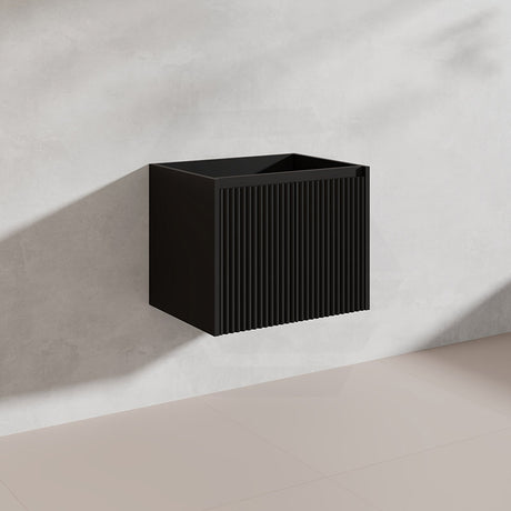 600mm Ceto Brindabella Wall Hung Vanity Matt White/Black PVC Board Linear Surface