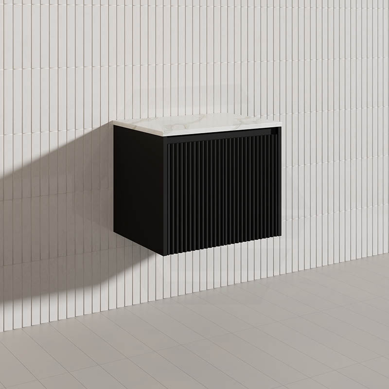 600mm Ceto Brindabella Wall Hung Vanity Matt White/Black PVC Board Linear Surface