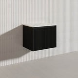 600mm Ceto Brindabella Wall Hung Vanity Matt White/Black PVC Board Linear Surface