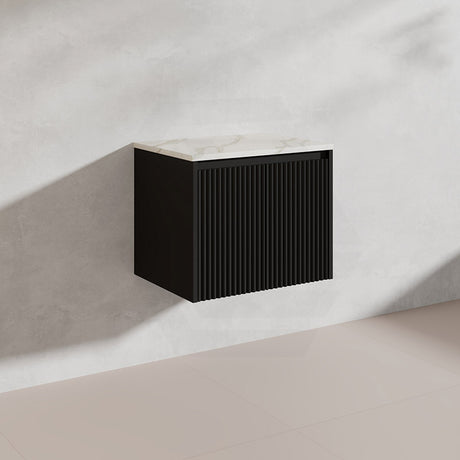 600mm Ceto Brindabella Wall Hung Vanity Matt White/Black PVC Board Linear Surface
