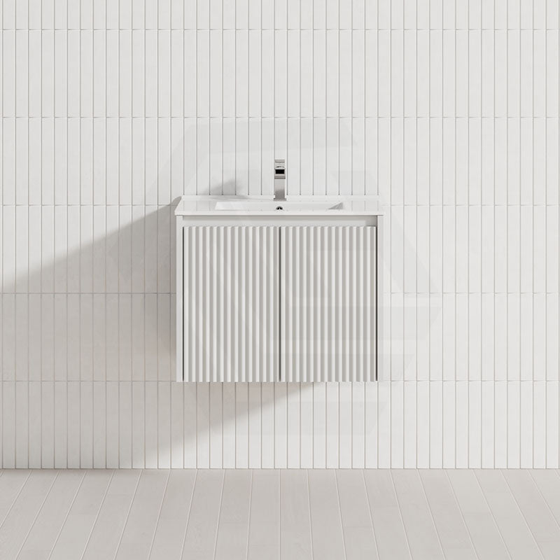600mm Ceto Brindabella Wall Hung Vanity Matt White/Black PVC Board Linear Surface
