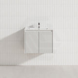 600mm Ceto Brindabella Wall Hung Vanity Matt White/Black PVC Board Linear Surface