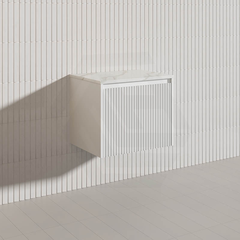 600mm Ceto Brindabella Wall Hung Vanity Matt White/Black PVC Board Linear Surface