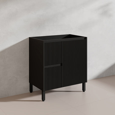 600/750/900/1200/1500mm Ceto Brighton Freestanding Vanity with Legs PVC Board Matt Black Linear Surface
