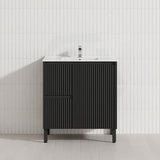 600/750/900/1200/1500mm Ceto Brighton Freestanding Vanity with Legs PVC Board Matt Black Linear Surface