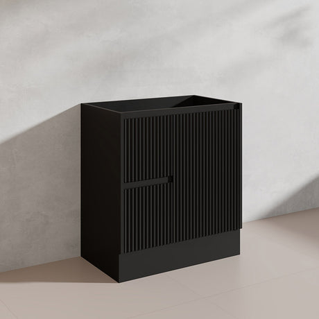 600/750/900/1200/1500mm Ceto Brighton Freestanding Vanity with Kickboard PVC Board Matt Black Linear Surface
