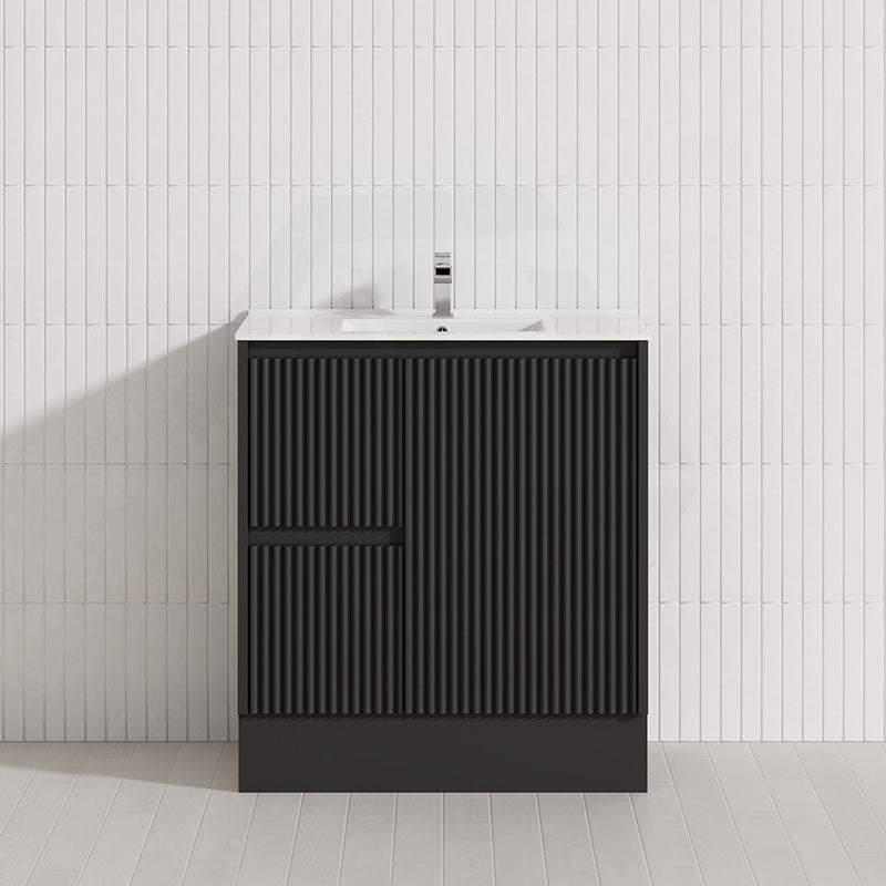 600/750/900/1200/1500mm Ceto Brighton Freestanding Vanity with Kickboard PVC Board Matt Black Linear Surface