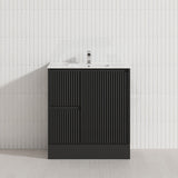 600/750/900/1200/1500mm Ceto Brighton Freestanding Vanity with Kickboard PVC Board Matt Black Linear Surface