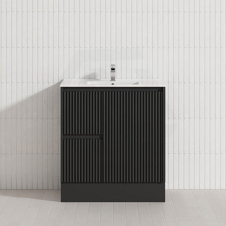 600/750/900/1200/1500mm Ceto Brighton Freestanding Vanity with Kickboard PVC Board Matt Black Linear Surface