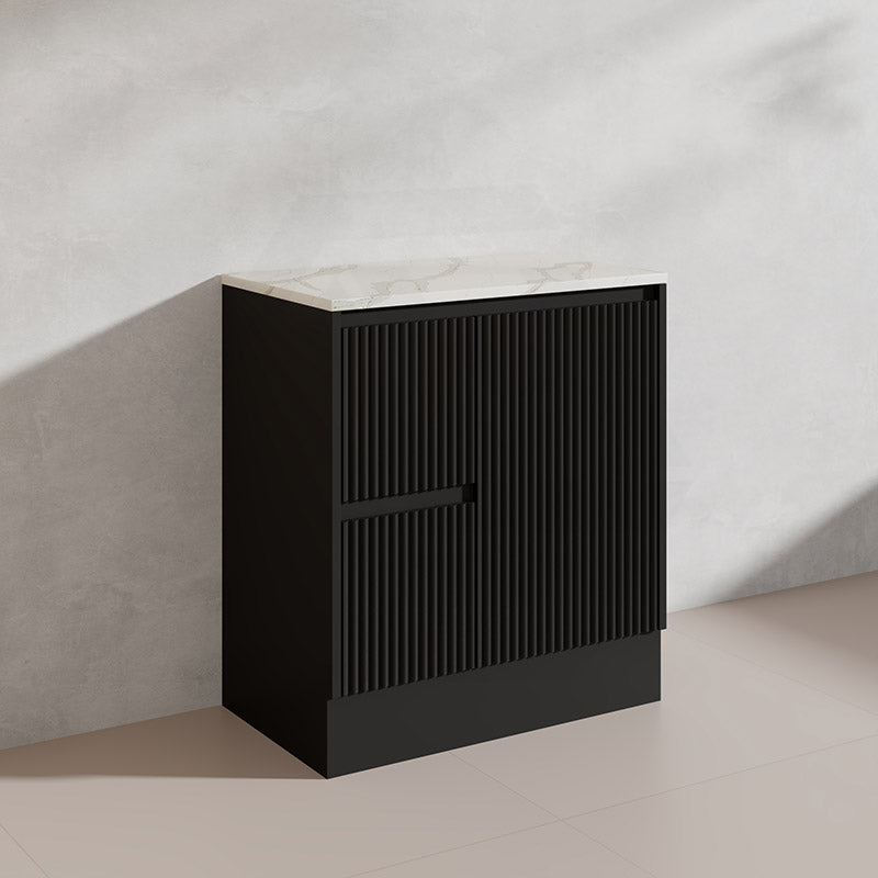 600/750/900/1200/1500mm Ceto Brighton Freestanding Vanity with Kickboard PVC Board Matt Black Linear Surface