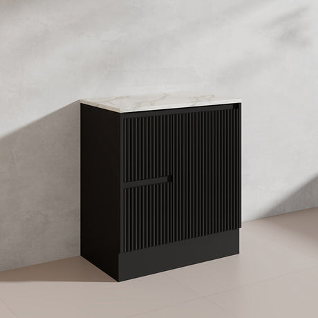 600/750/900/1200/1500mm Ceto Brighton Freestanding Vanity with Kickboard PVC Board Matt Black Linear Surface