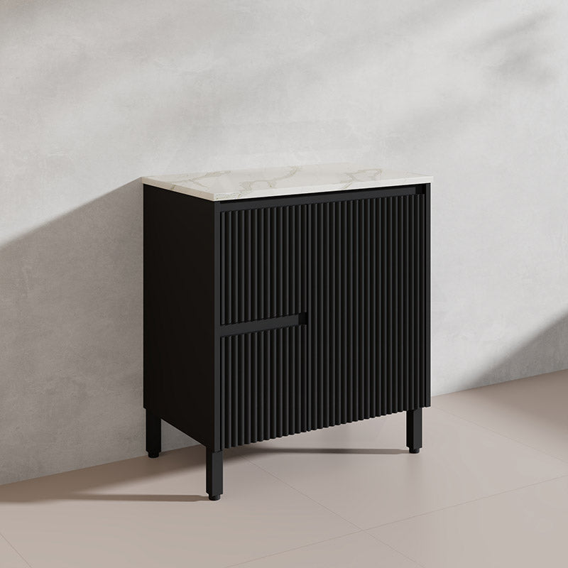 600/750/900/1200/1500mm Ceto Brighton Freestanding Vanity with Legs PVC Board Matt Black Linear Surface