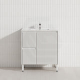 600-1500mm Ceto Brighton Freestanding Vanity with Legs Matt White PVC Board Cabinet ONLY Linear Surface