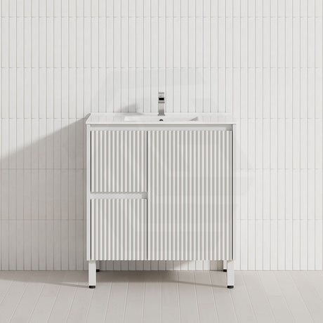 600-1500mm Ceto Brighton Freestanding Vanity with Legs Matt White PVC Board Cabinet ONLY Linear Surface