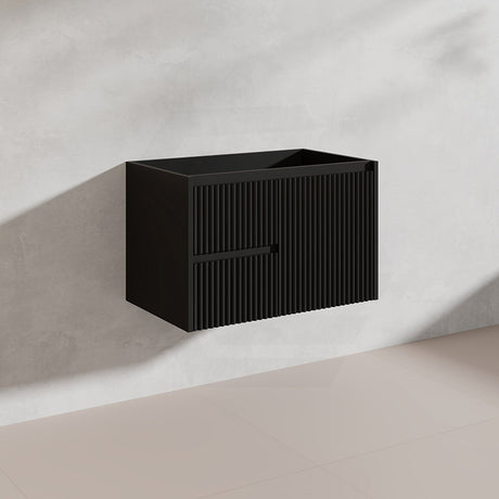 750mm Ceto Brindabella Wall Hung Vanity Matt White/Black PVC Board Linear Surface