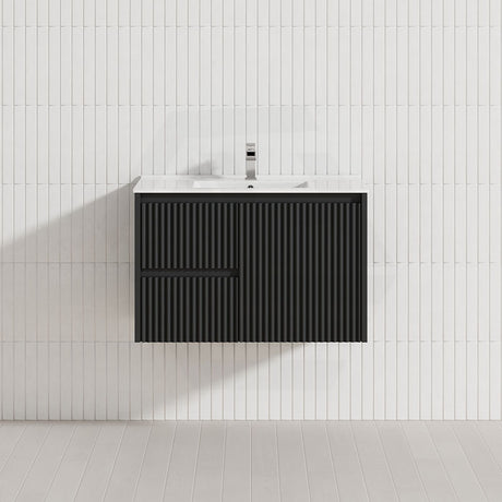 600-1500mm Ceto Brindabella Wall Hung Bathroom Vanity Matt Black PVC Board Ceramic Top Available