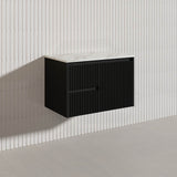 750mm Ceto Brindabella Wall Hung Vanity Matt White/Black PVC Board Linear Surface