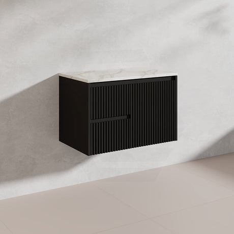 750mm Ceto Brindabella Wall Hung Vanity Matt White/Black PVC Board Linear Surface
