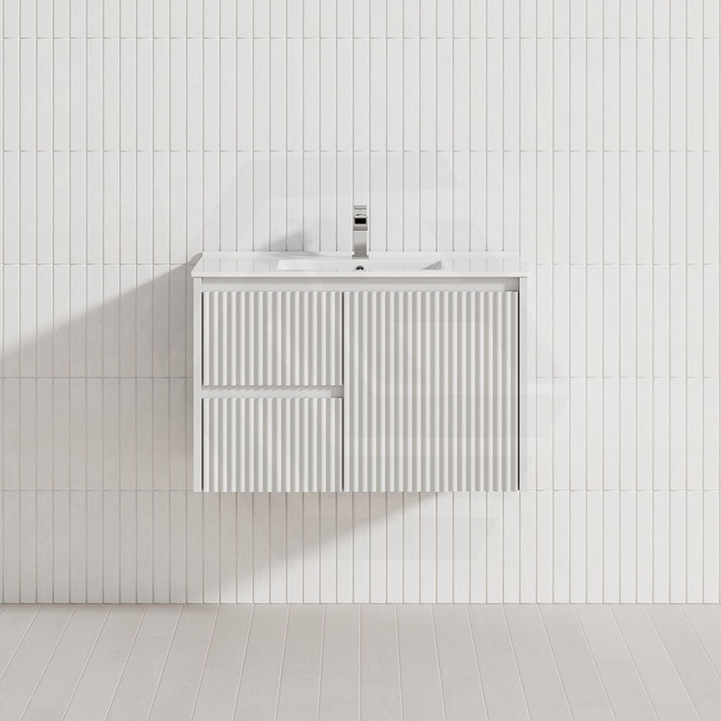 750mm Ceto Brindabella Wall Hung Vanity Matt White/Black PVC Board Linear Surface